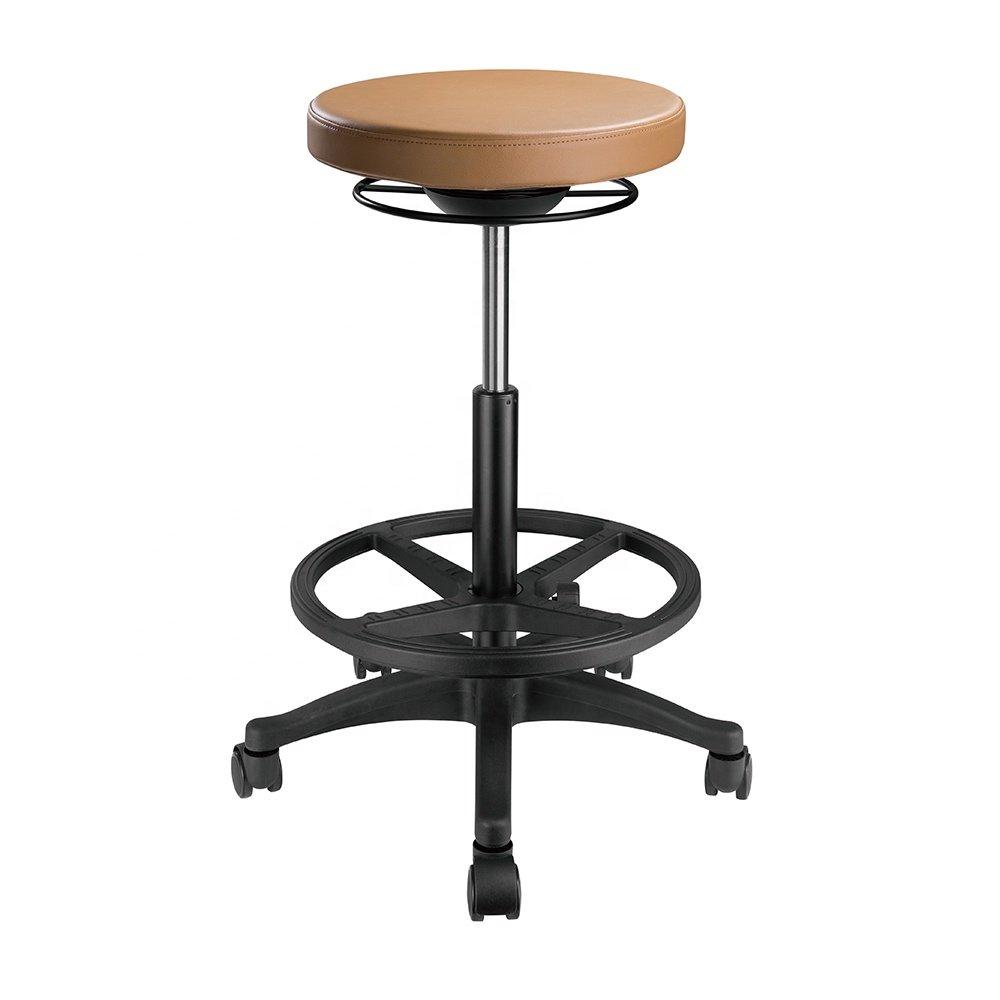 Home Office Lounge Backless Faux Leather Bar Chair With Footrest Ergonomic Height Adjustable Round Stool With Wheel