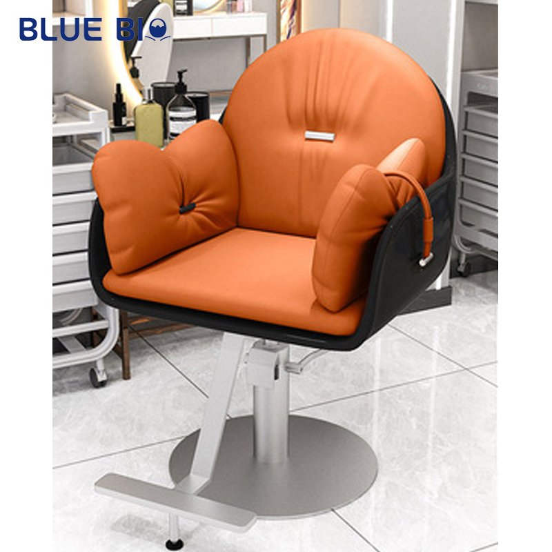 Modern High-End Hair Salon Furniture Armchair Rotating Lifting Stainless Steel Base Metal Barber Chair