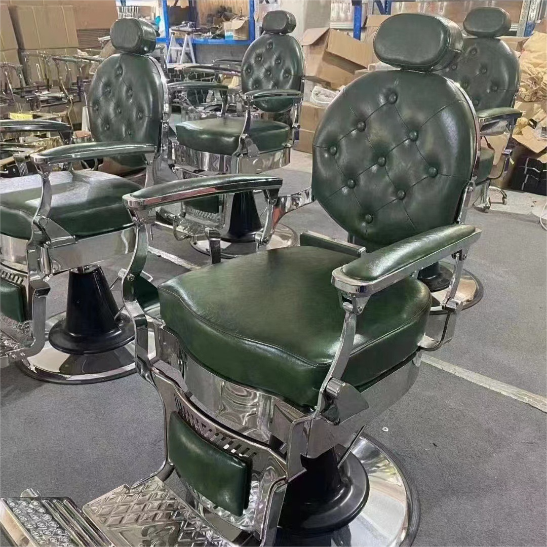 High Quality Luxury Gold Metal Barber Chair Large Pump Reversible Shop Location Leather Color Logo Suitable for Barber Shop