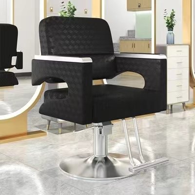 High-End Stainless Steel Black Metal Barber Chair Rotating Lifting Armchair for Beauty Hair Salon Living Room Dining Outdoor Use