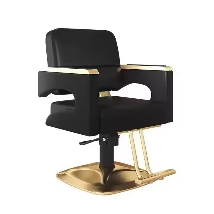 High-End Stainless Steel Black Metal Barber Chair Rotating Lifting Armchair for Beauty Hair Salon Living Room Dining Outdoor Use