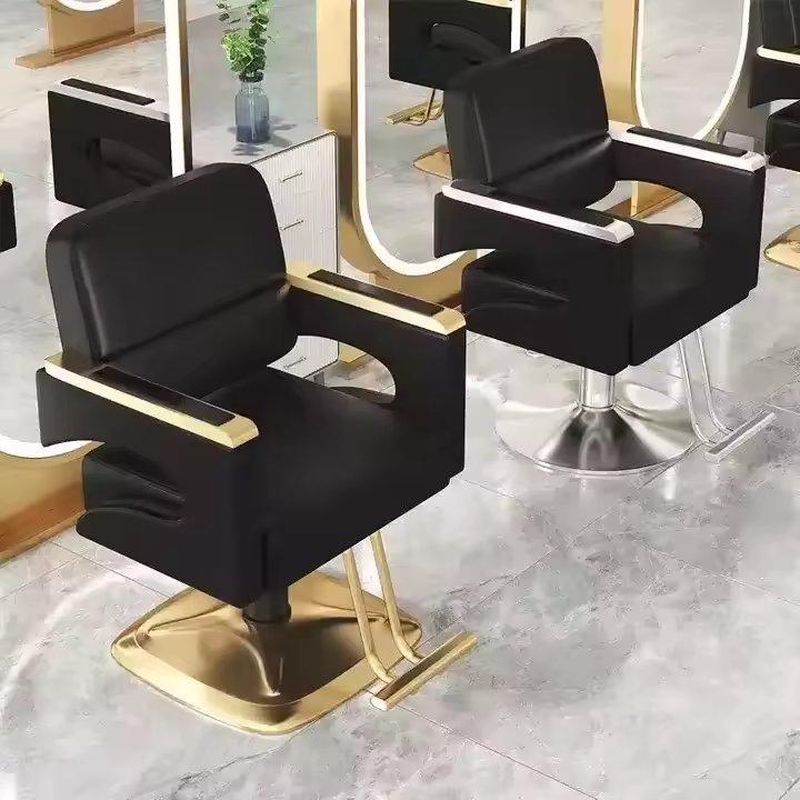 High-End Stainless Steel Black Metal Barber Chair Rotating Lifting Armchair for Beauty Hair Salon Living Room Dining Outdoor Use