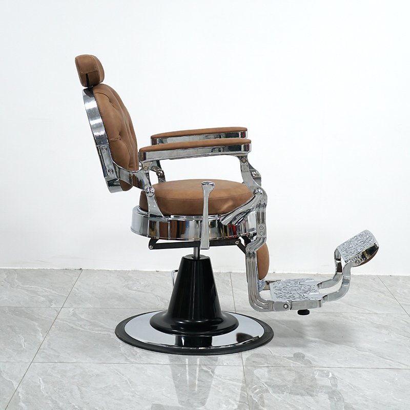 Brownness Retro Aluminum Adjustable Salon Reclining Chai Barber Shop Hairdressing Equipment Comfortable Barber Chair