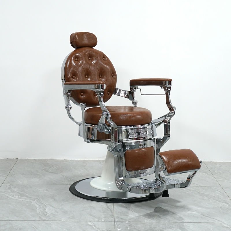 Brownness Retro Aluminum Adjustable Salon Reclining Chai Barber Shop Hairdressing Equipment Comfortable Barber Chair