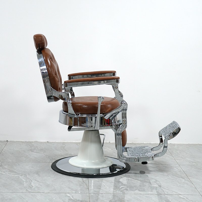 Brownness Retro Aluminum Adjustable Salon Reclining Chai Barber Shop Hairdressing Equipment Comfortable Barber Chair
