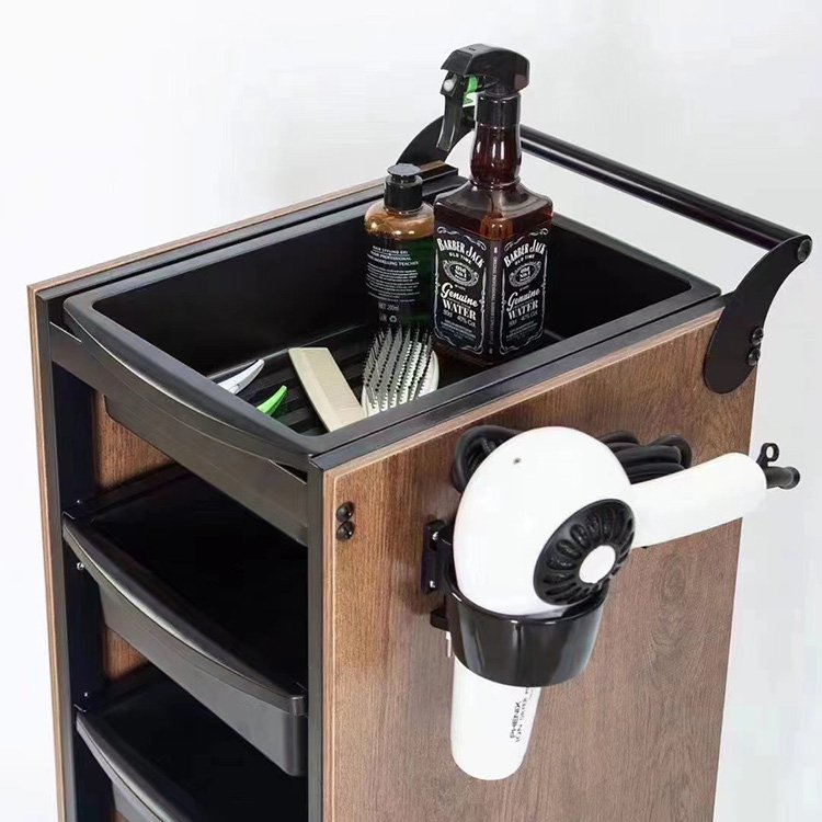 Modern Wooden Beauty Salon Storage Trolley cart Barbershop mobile storage cart Hairdresser Tool Cart