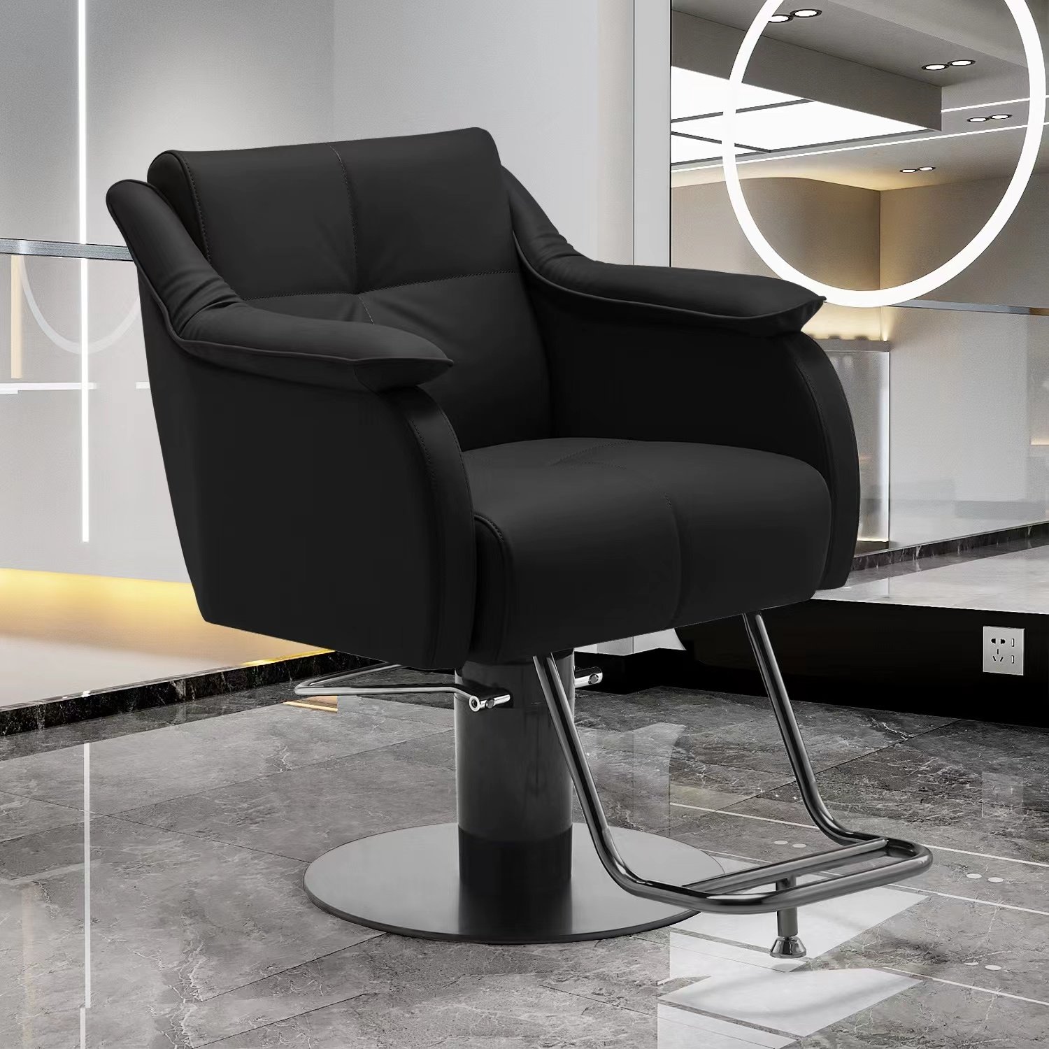 Reclinable Barber Chair for Sale Cheap Hair Salon Pink Beauty Salon Furniture Modern Black and Gold Salon Furniture 2pcs