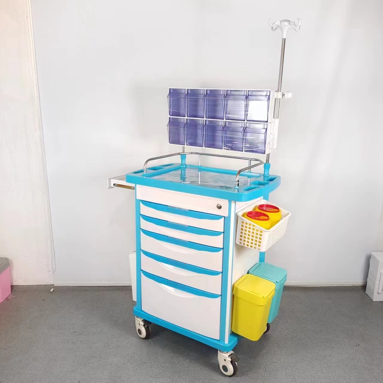 Yishanghe High Quality ABS Plastic Anesthesia Trolley Cart With Drawers For Animal Clinic