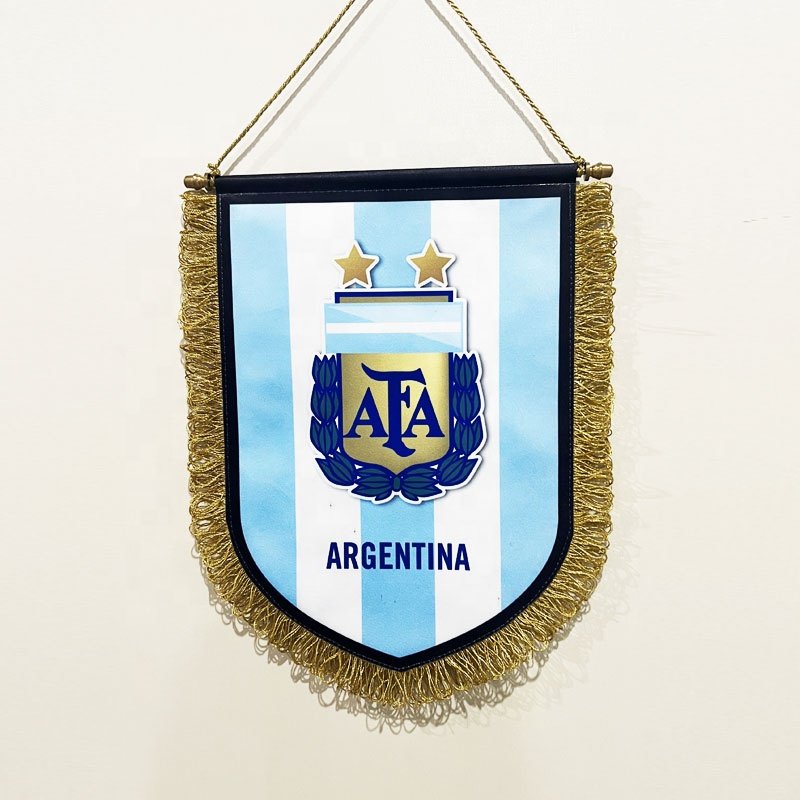 Customized high quality double sided club flag Exchange flags with tassels and metal crossbars