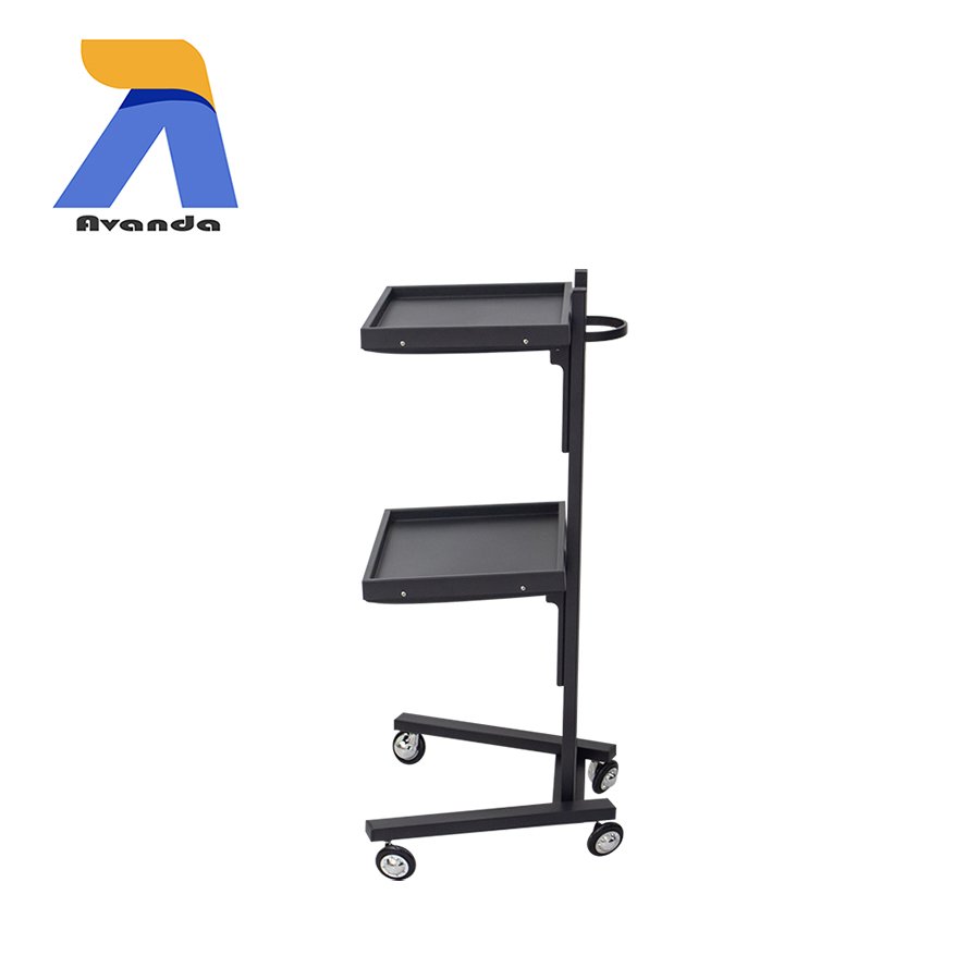 Hot selling stainless steel hair salon trolley cart metal 2 tier beauty salon tool car with wheels for barber shop
