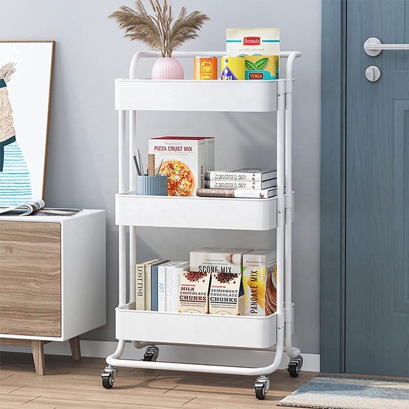 3-Tier Bathroom Cart Rolling Salon Utility Standing Bakers Household Plastic Trolley Organization Cart with Handle and Lockable