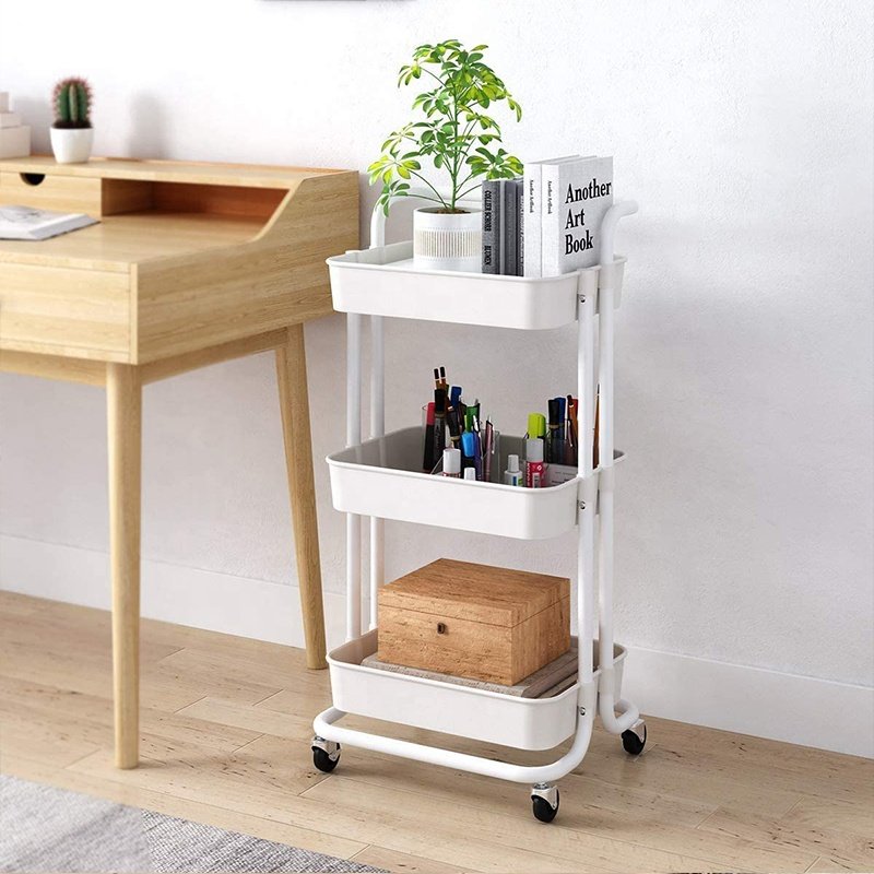 3-Tier Bathroom Cart Rolling Salon Utility Standing Bakers Household Plastic Trolley Organization Cart with Handle and Lockable