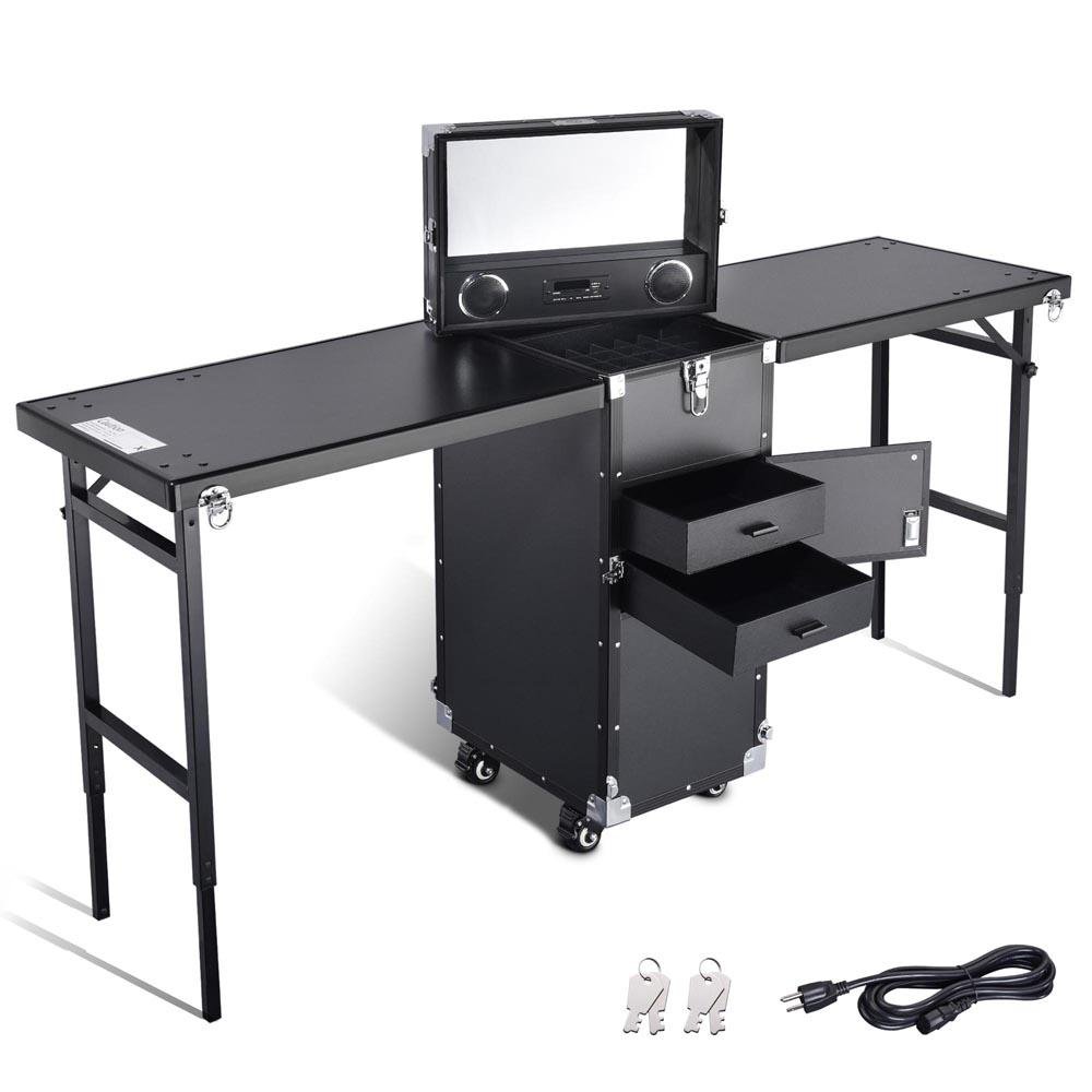 KONCAI Nail Manicure Platform Portable Rolling Makeup Train Case Nail Salon table Makeup case Polish Trolley Workstation