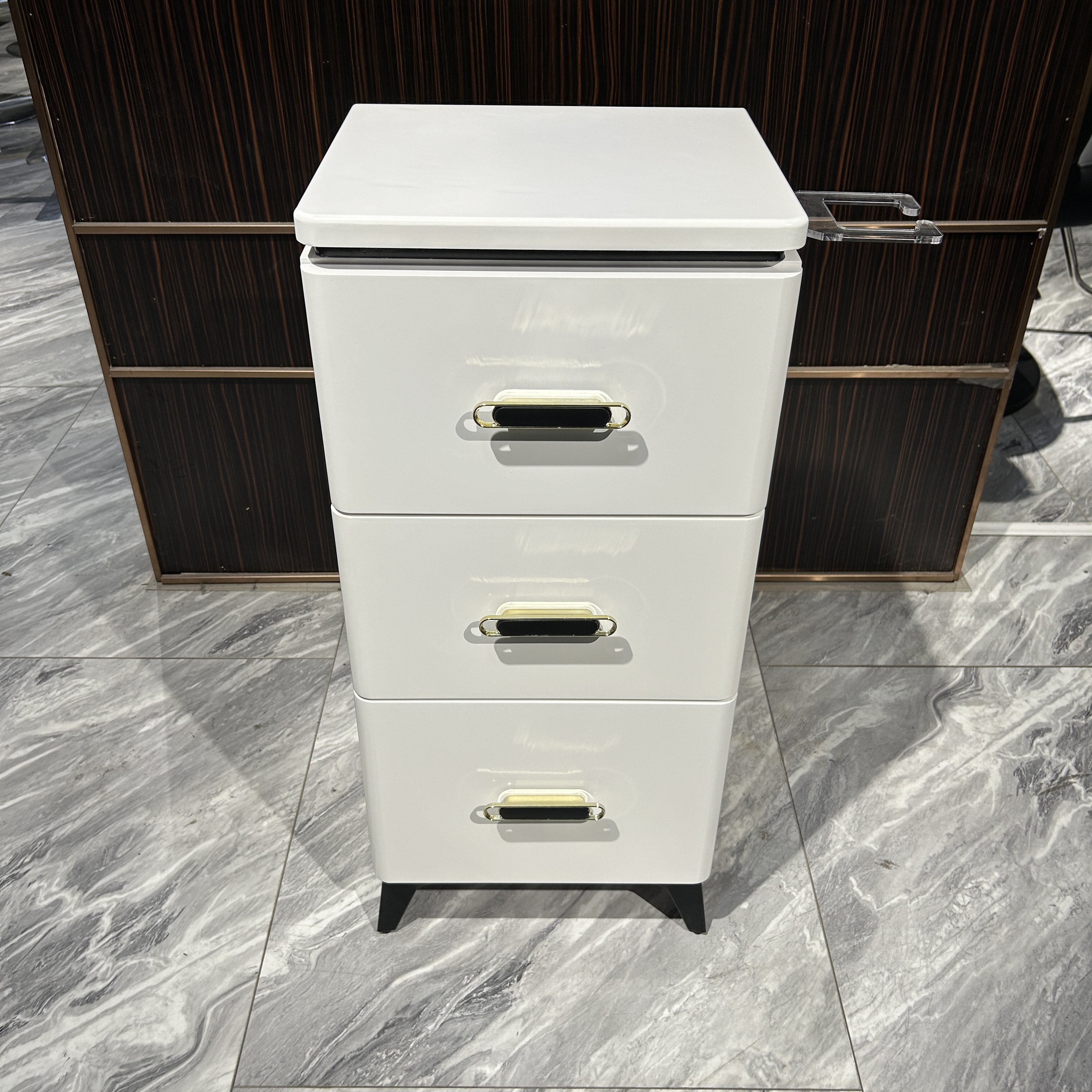 Modern hair salon display tool cabinets Wooden shelves wholesale beauty furniture