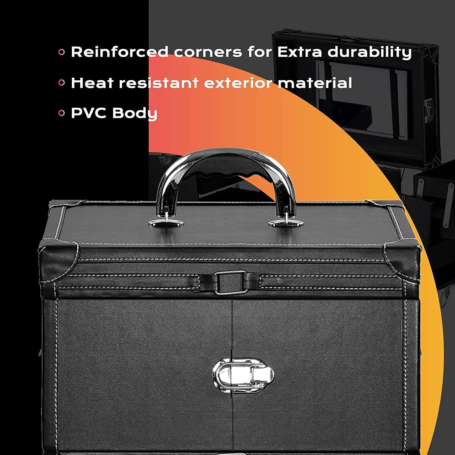 Black Rolling Makeup Train Case Artist Beauty Barber Trolley Cosmetic Storage Salon Box