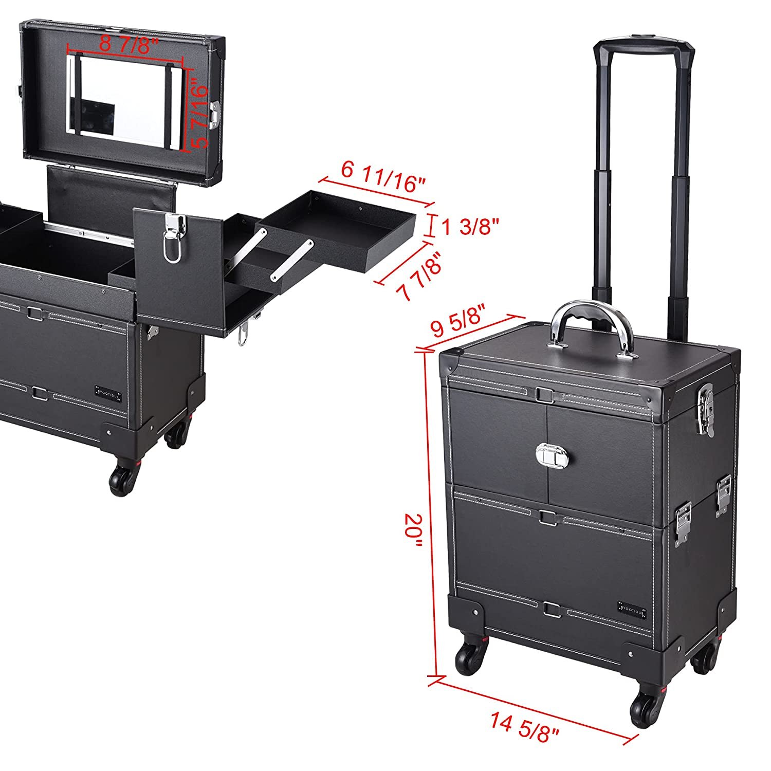 Black Rolling Makeup Train Case Artist Beauty Barber Trolley Cosmetic Storage Salon Box
