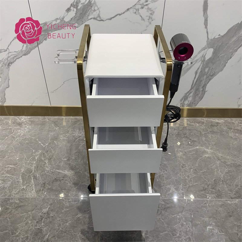 Yicheng beauty Hot-sale Salon Tools Hairdressing hand Cart with wheel Beauty Salon Trolley Salon Storage Cheap Price Wholesale