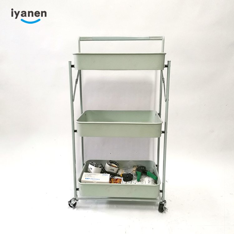 Plastic Multi-layer Shelf Beauty Salon Foldable Custom Household Kitchen Bathroom Rack Floor Roiling Storage Trolley Carts