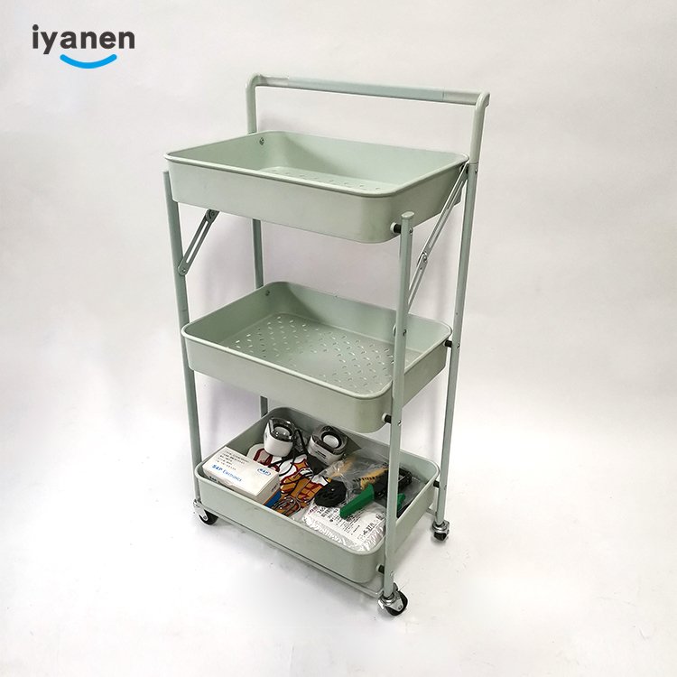 Plastic Multi-layer Shelf Beauty Salon Foldable Custom Household Kitchen Bathroom Rack Floor Roiling Storage Trolley Carts