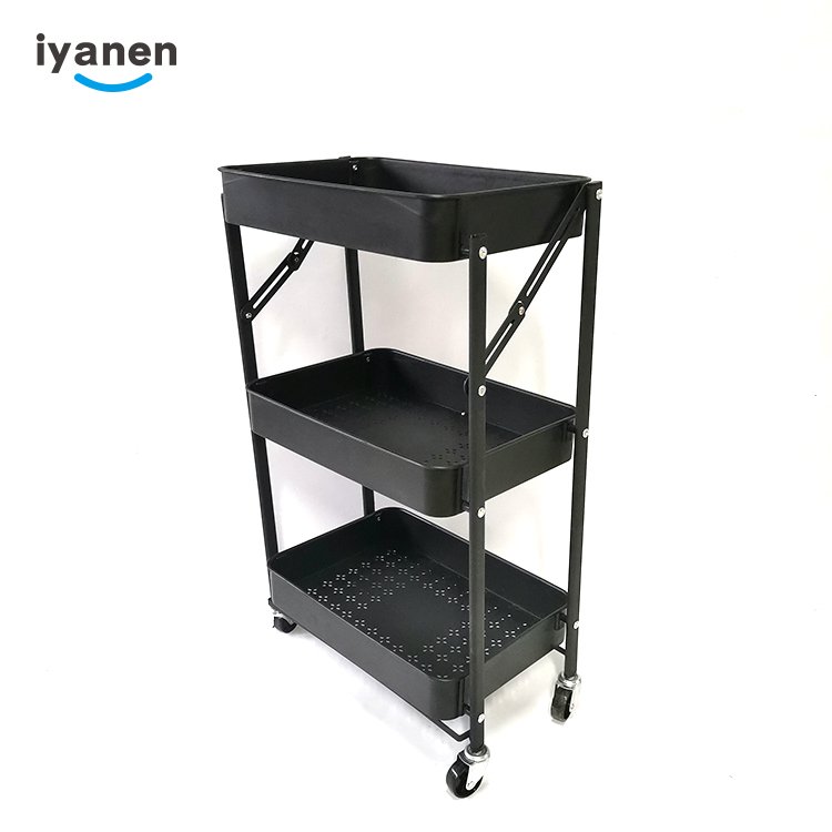 Plastic Multi-layer Shelf Beauty Salon Foldable Custom Household Kitchen Bathroom Rack Floor Roiling Storage Trolley Carts