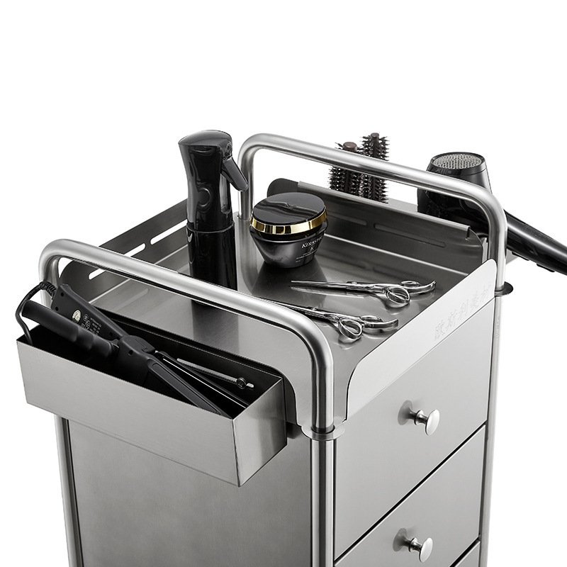 Barbershop tool cabinet Stainless steel hairdresser tool car Hair salon trolley multi-functional storage rack