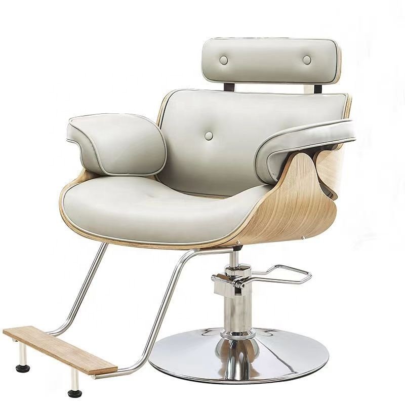 Ergonomic design curved wood hair beauty salon chair ladies hair styling make up barber chair