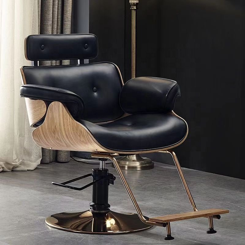 Ergonomic design curved wood hair beauty salon chair ladies hair styling make up barber chair