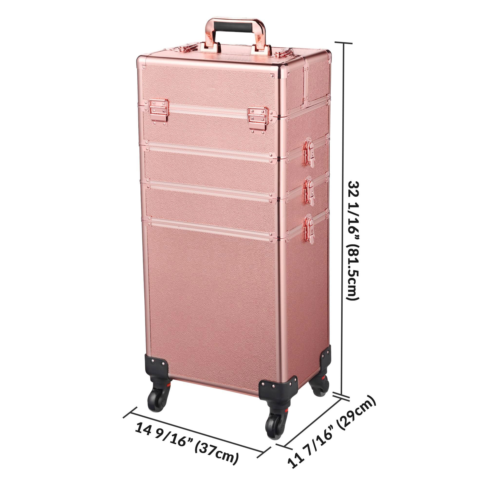 Rolling Makeup Train Case 4in1 Cosmetic Trolley Organizer Travel Case Lockable Salon Removable Wheels for Makeup Artist