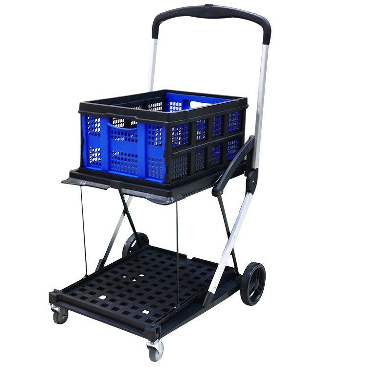 Multi Function Folding Carts 2 Layer Portable Collapsible Trolley With Wheels Utility Shopping Cart