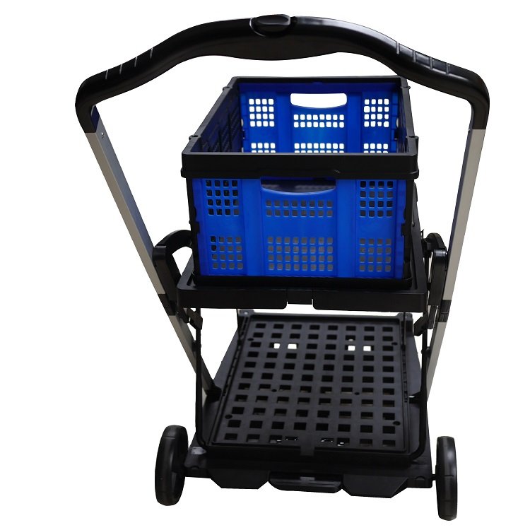 Multi Function Folding Carts 2 Layer Portable Collapsible Trolley With Wheels Utility Shopping Cart