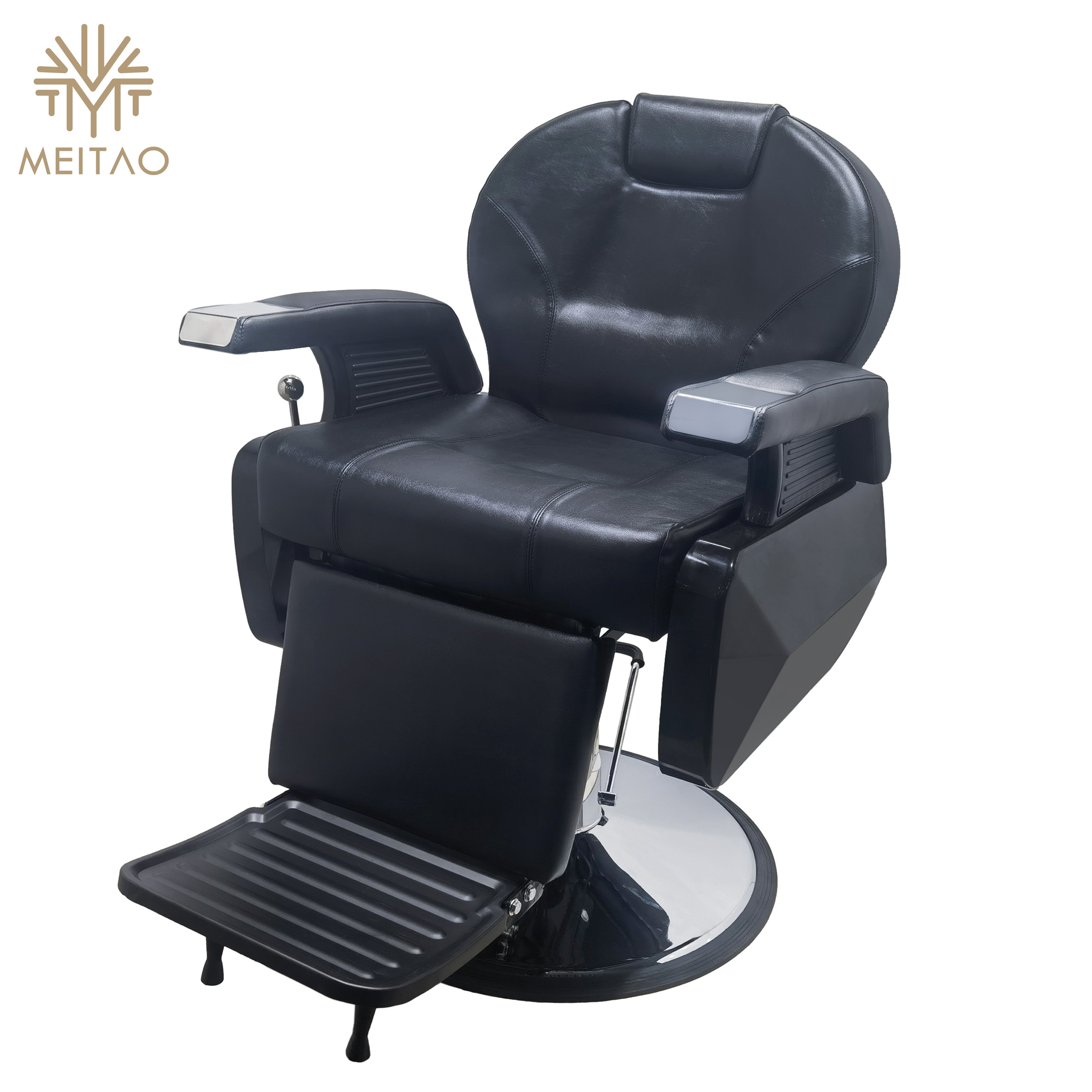 Deluxe Black Barber Chair with Hydraulic Base and Adjustable Footrest - Ergonomic and Stylish Salon Furniture