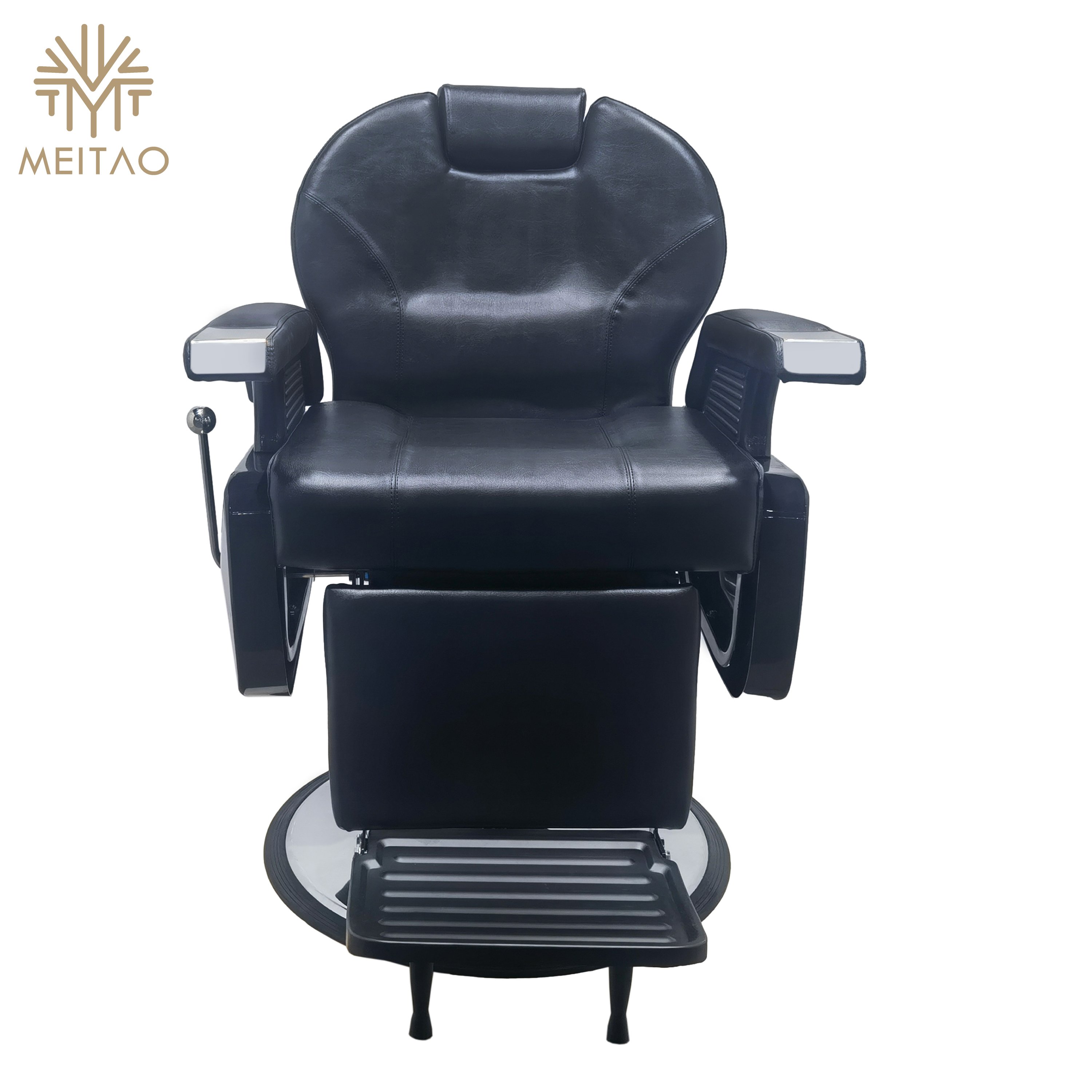 Deluxe Black Barber Chair with Hydraulic Base and Adjustable Footrest - Ergonomic and Stylish Salon Furniture