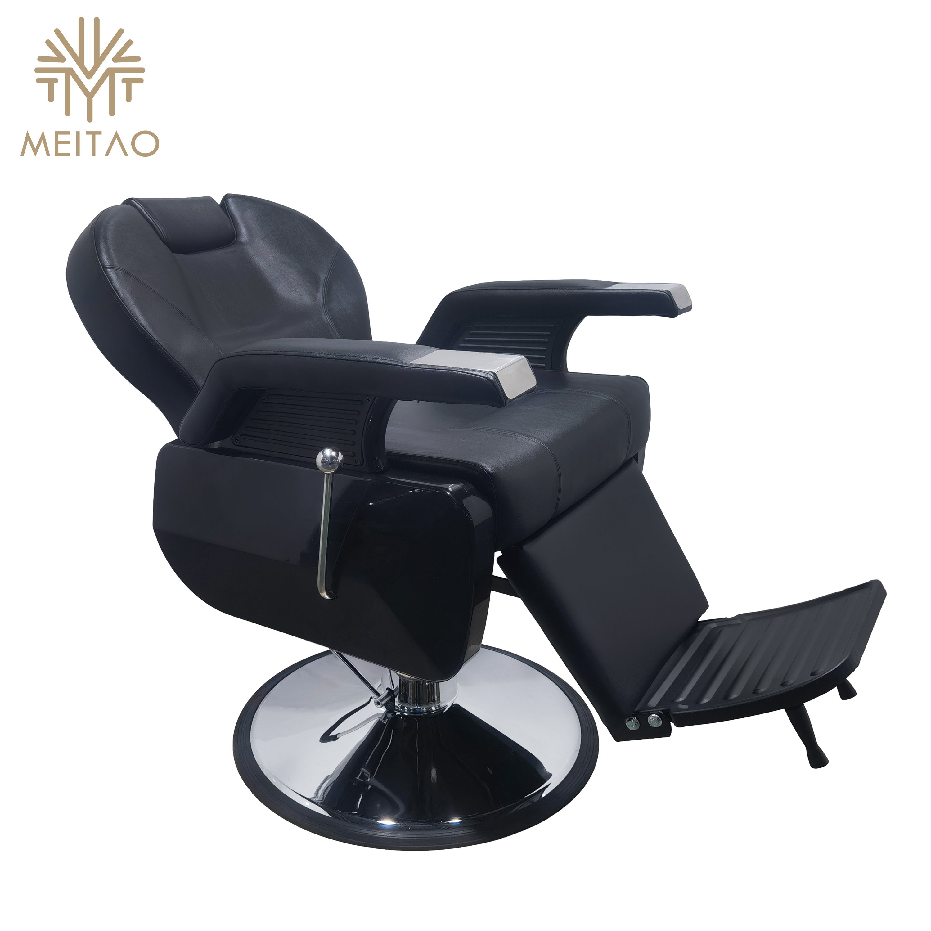 Deluxe Black Barber Chair with Hydraulic Base and Adjustable Footrest - Ergonomic and Stylish Salon Furniture