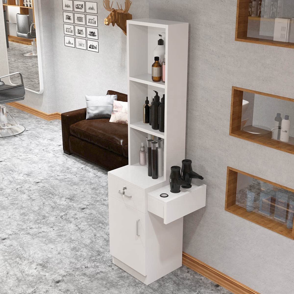 Locking Wall Mount Barber Salon Station Hair Salon Storage Cabinet Beauty Salon Stations Lockable Drawers Storage Cabinet