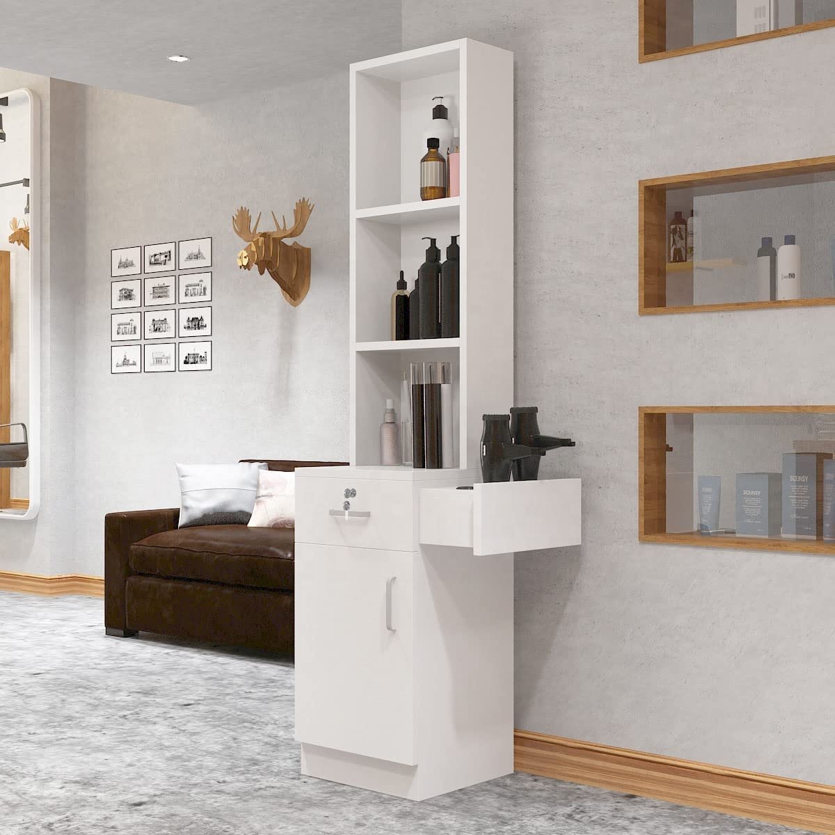 Locking Wall Mount Barber Salon Station Hair Salon Storage Cabinet Beauty Salon Stations Lockable Drawers Storage Cabinet