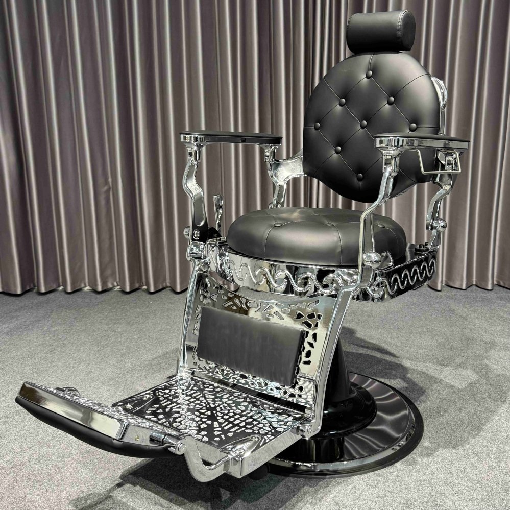 Modern recliner hydraulic men's barber chair furniture in black leather beauty salons and barbershops
