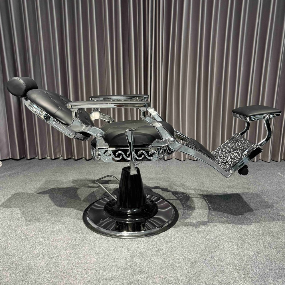 Modern recliner hydraulic men's barber chair furniture in black leather beauty salons and barbershops