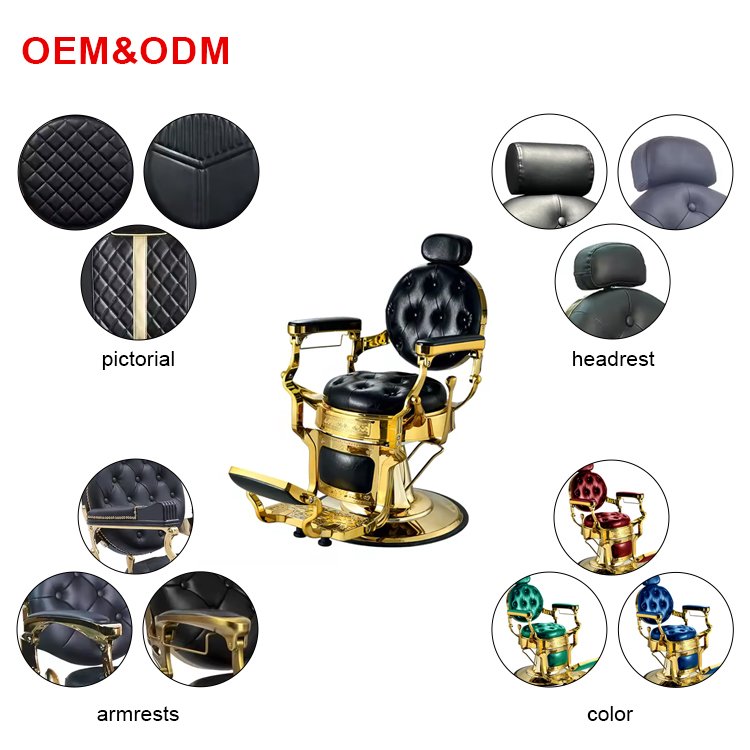 Classic Portable hair hair styling beauty salon chairs custom professional antique luxury black and gold vintage barber chair