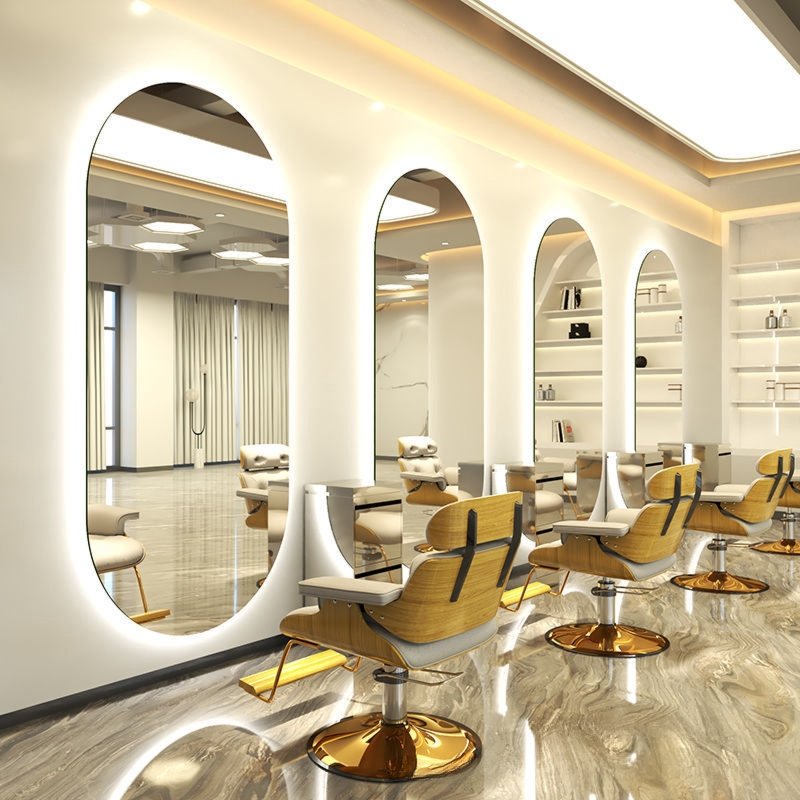 JOY high end huge LED barber shop mirror metal electroplating frame floor mirrorr for dressing room clothing store hair salon