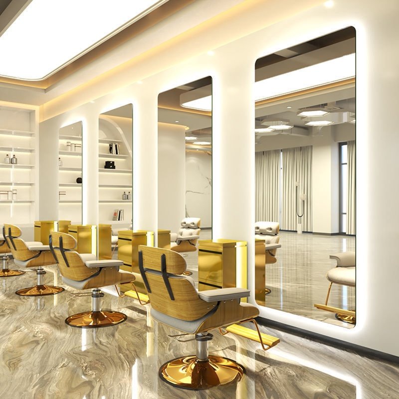 JOY high end huge LED barber shop mirror metal electroplating frame floor mirrorr for dressing room clothing store hair salon