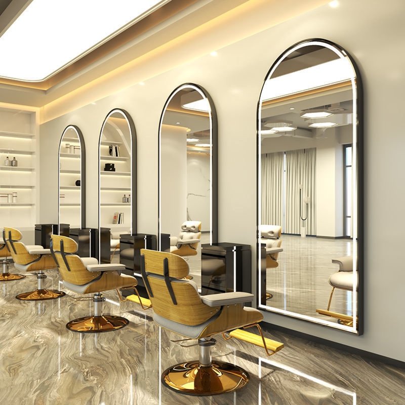 JOY high end huge LED barber shop mirror metal electroplating frame floor mirrorr for dressing room clothing store hair salon