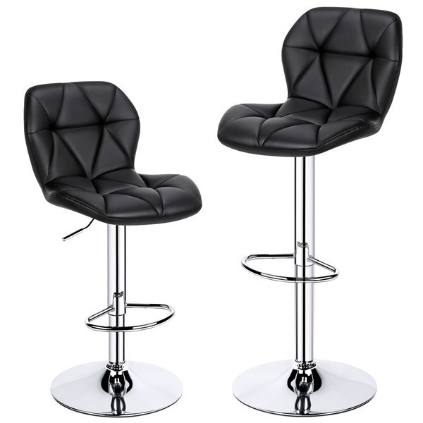 Kitchen Restaurant stable base soft PU Synthetic Leather Armless Hydraulic swivel stools bar chairs with back rest footrest set
