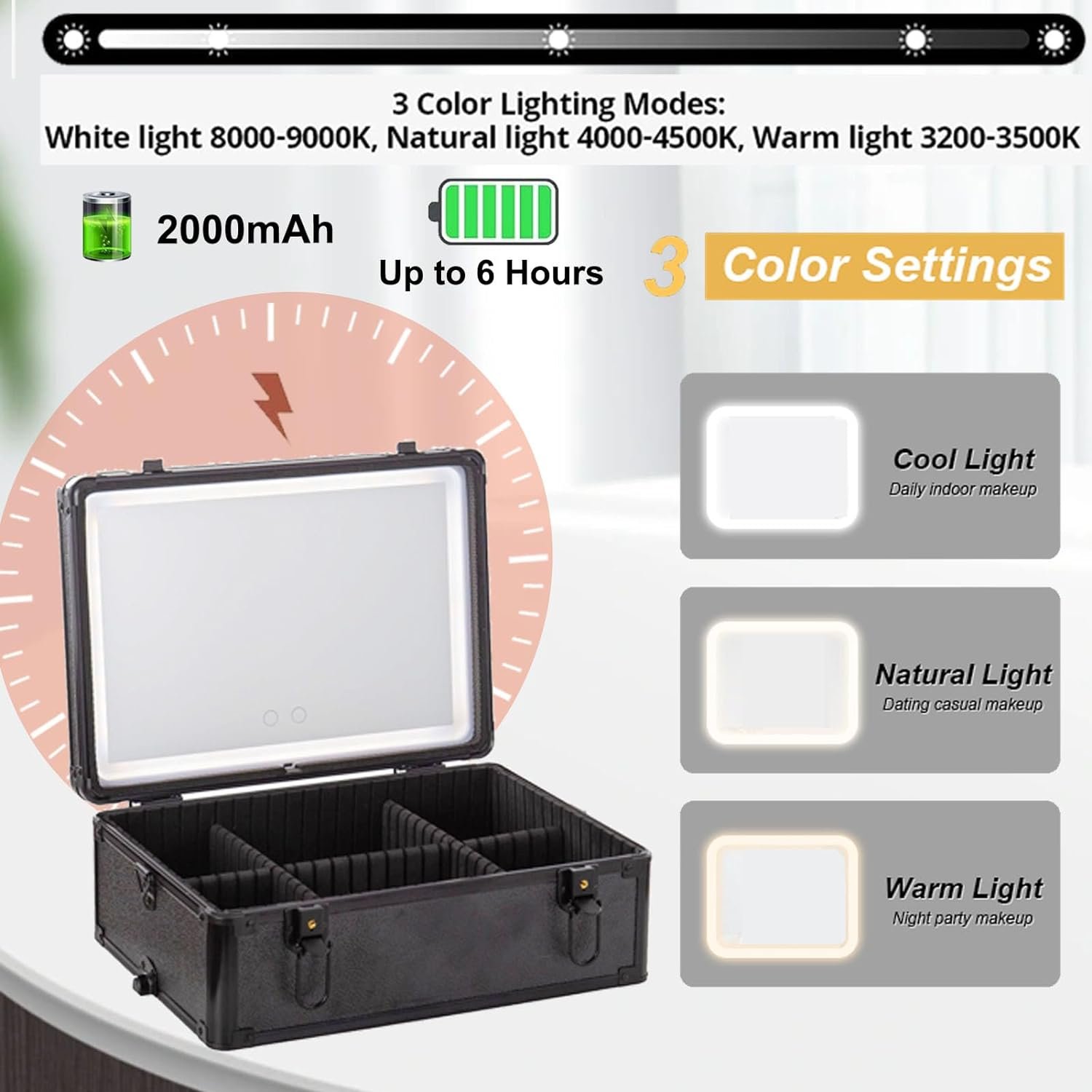 Professional Rolling Makeup Train Case with Mirror of LED Lighted 4 in 1 Large Storage Cosmetic Trolley Salon Barber Case
