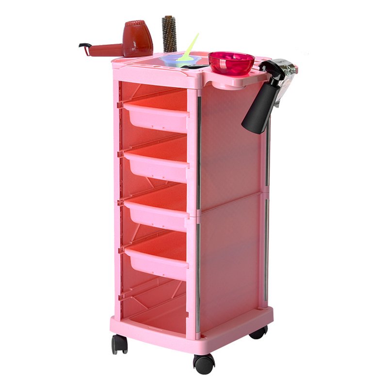 Factory Wholesale Hair Salon Tool Cart Beauty Salon Rolling Pink Trolley for Hair Stylist Tool Storage