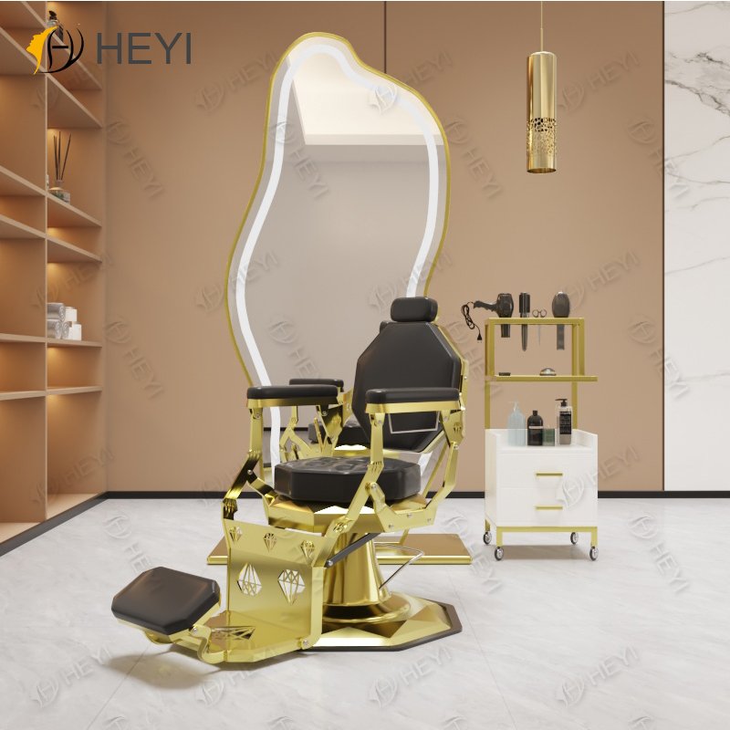 Classic Rotatable Black Gold Stainless Steel Atmospheric Shaving Hairdressing Chair Retro