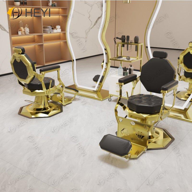 Classic Rotatable Black Gold Stainless Steel Atmospheric Shaving Hairdressing Chair Retro
