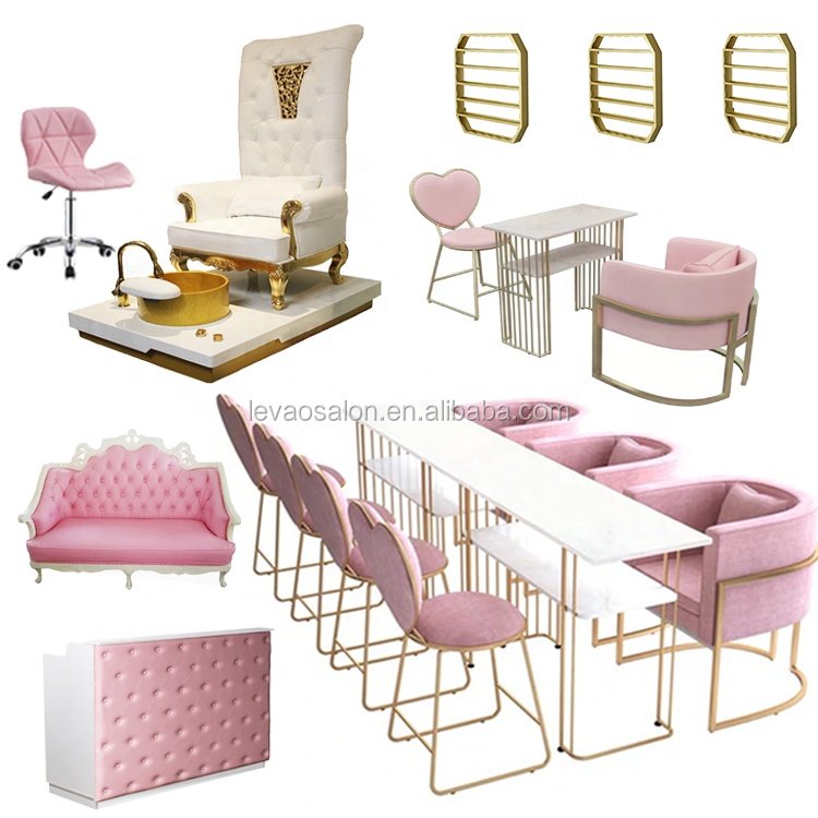 Barber Shop Waiting Sofa Curved Lash Bed Nail Table Shampoo Chair Ladies Beauty Salon Furniture Pink Salon Chair Set