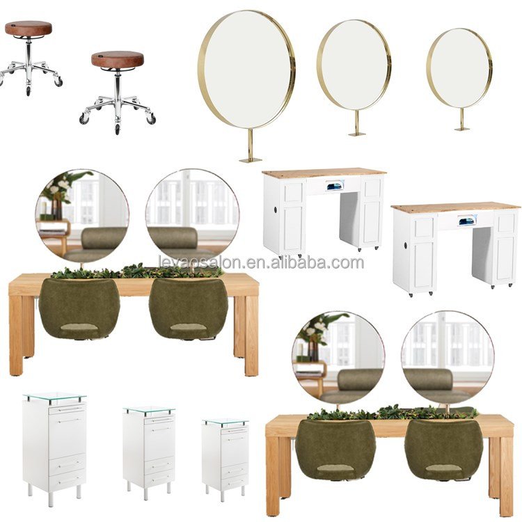 Barber Shop Waiting Sofa Curved Lash Bed Nail Table Shampoo Chair Ladies Beauty Salon Furniture Pink Salon Chair Set