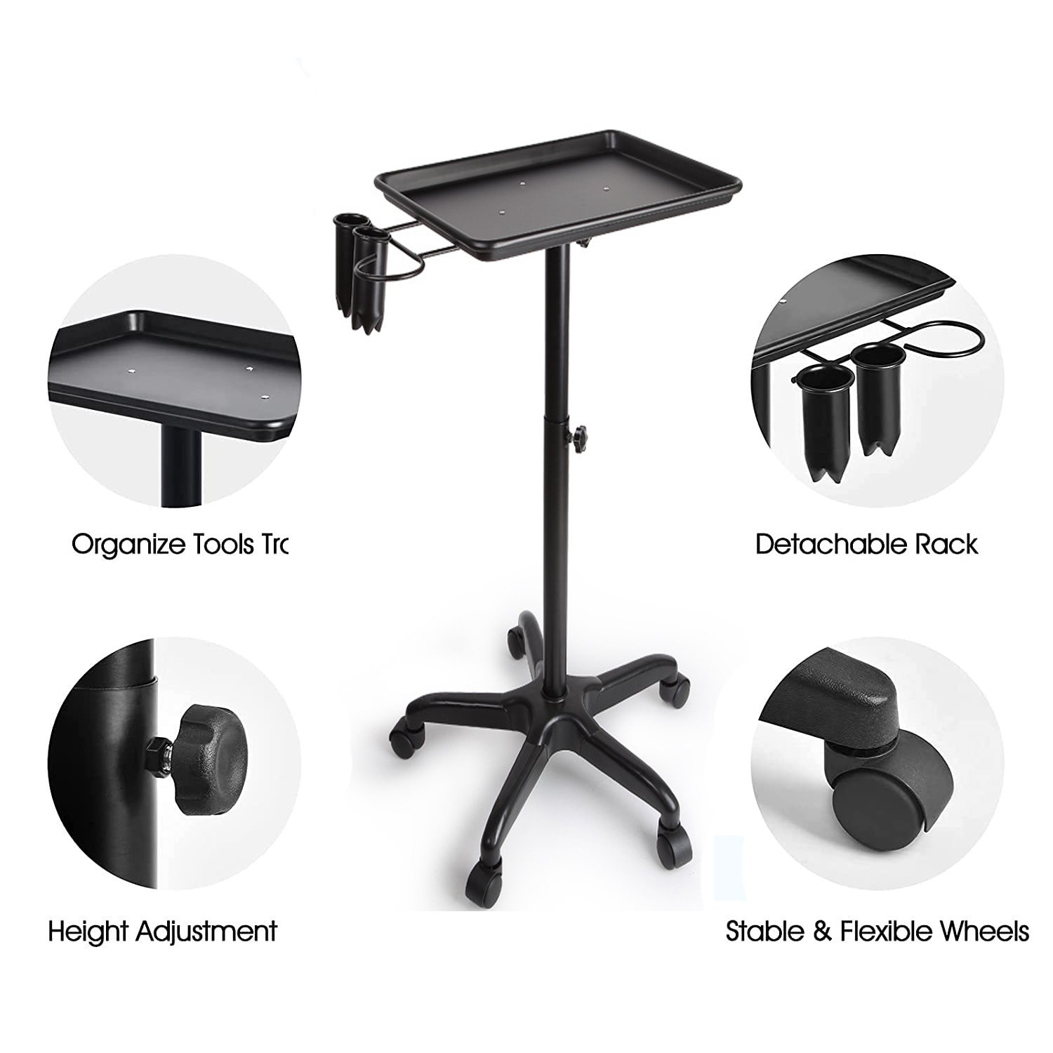 Hot Selling Portable Beauty Hair Salon Rolling Tray Tattoo Barber Trolley Cart Spa Equipment Aluminum Salon Tray