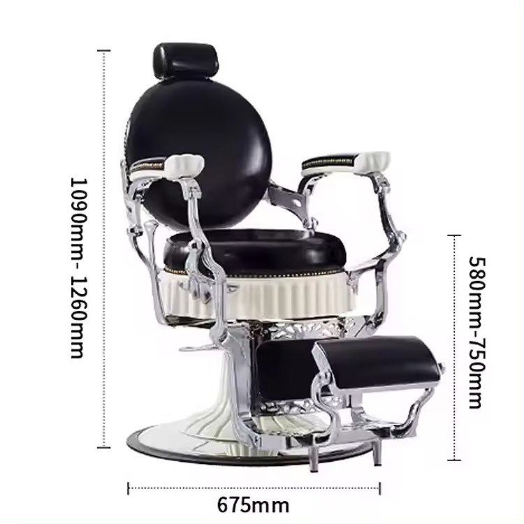 Black pu leather silver metal frame hair cutting chair beauty hair salon styling barber chair for sale